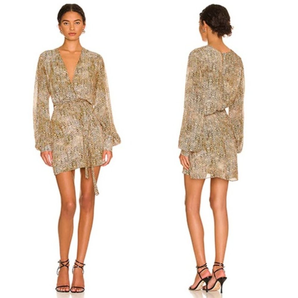 Alexis Dula Animal Print Lined Blouson Mini Dress Women's Brown Size: XS NWOT